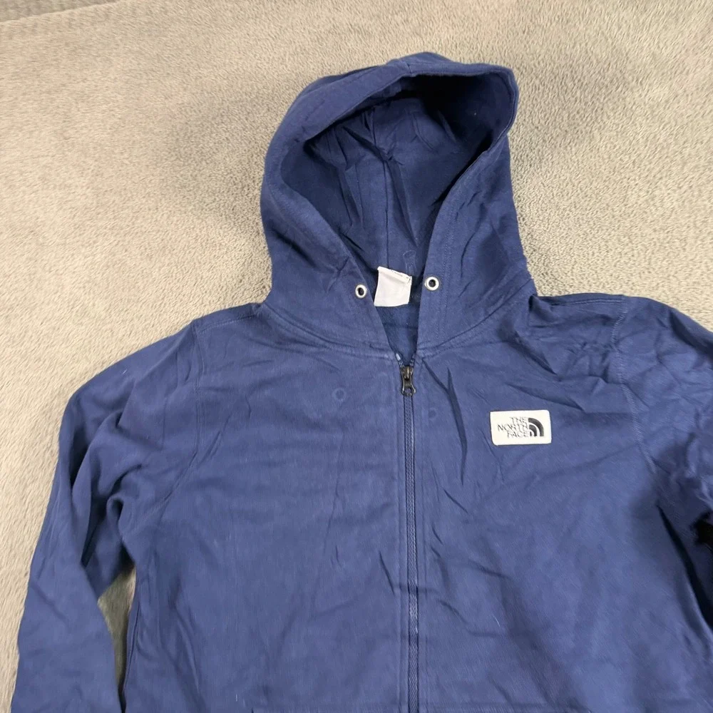 The North Face Mens Navy Blue Full Zip Hoodie Logo Patch Sweatshirt Medium